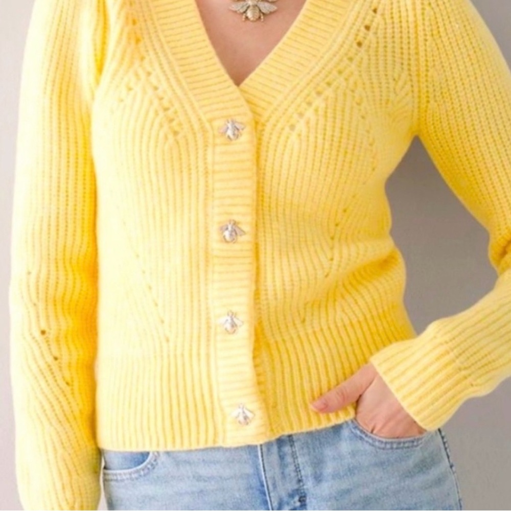 White House Black Market yellow bee cardigan